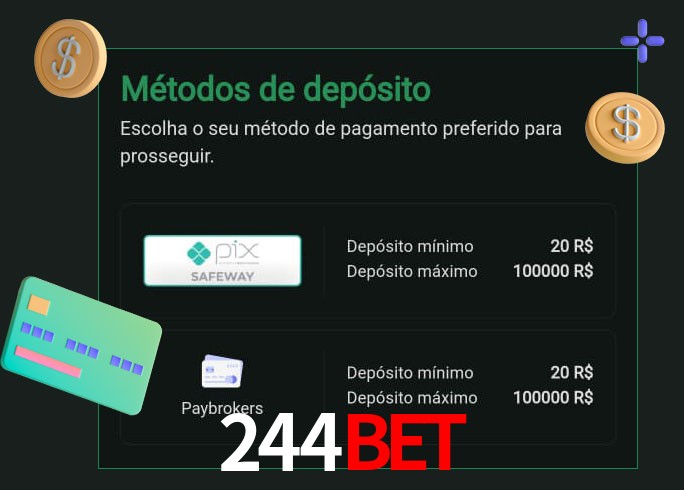 O cassino 244Bet oferece uma grande variedade de métodos de pagamento